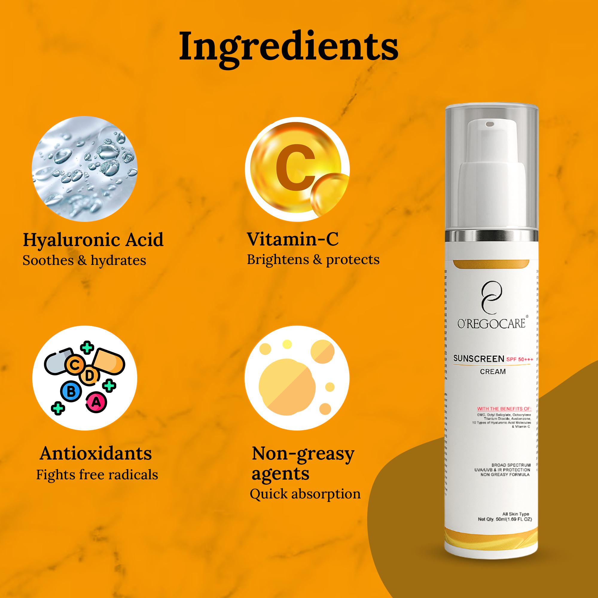 Vitamin C Sunscreen SPF 50+++ with Hyaluronic Acid & Octocrylene