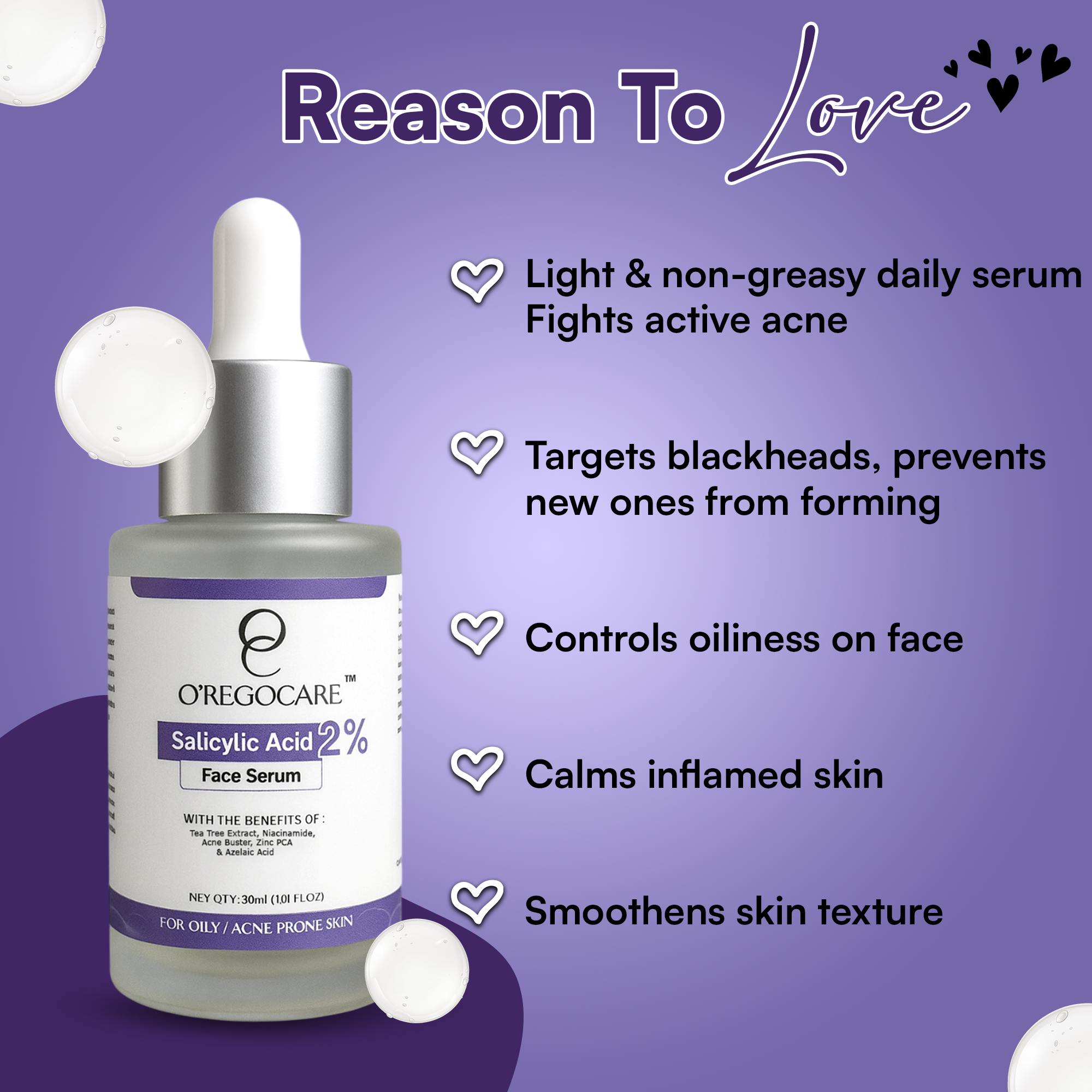 2% Salicylic Acid Face Serum with Niacinamide, Zinc PCA & Acne Buster