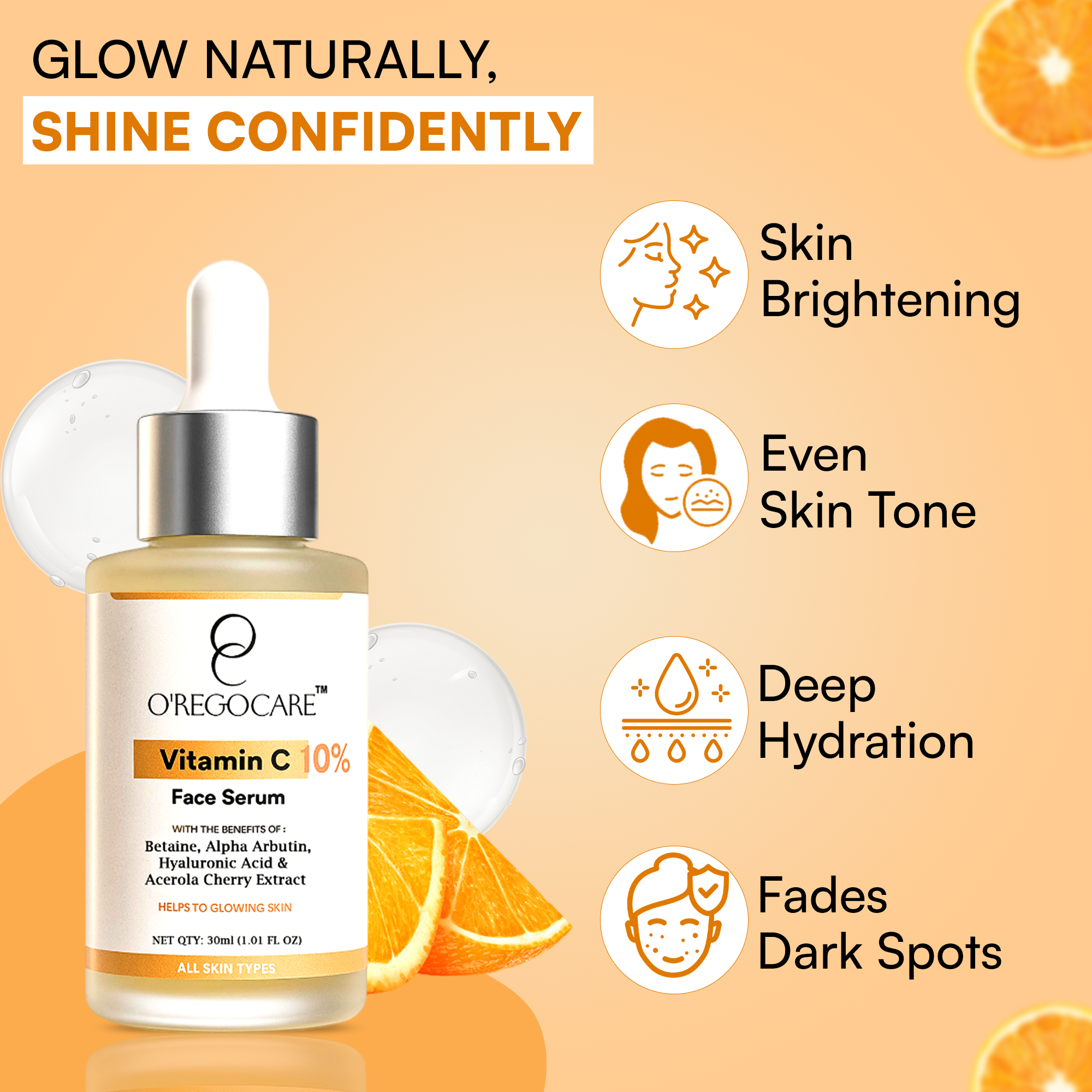 10% Vitamin C Face Serum with Hyaluronic Acid, Alpha Arbutin